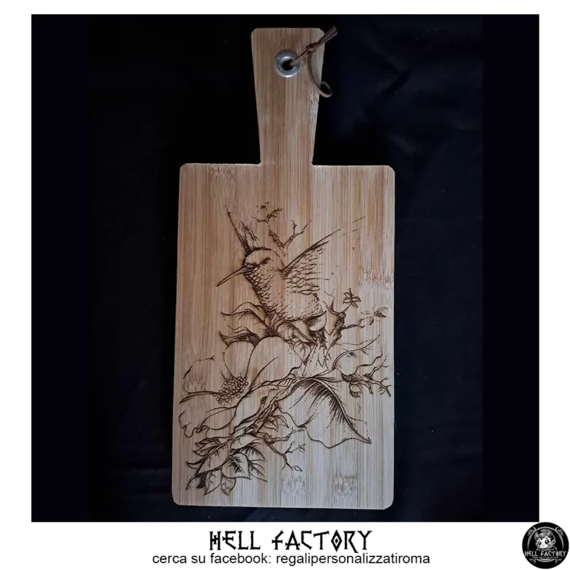 Tagliere Legno Fiori e Colibrì